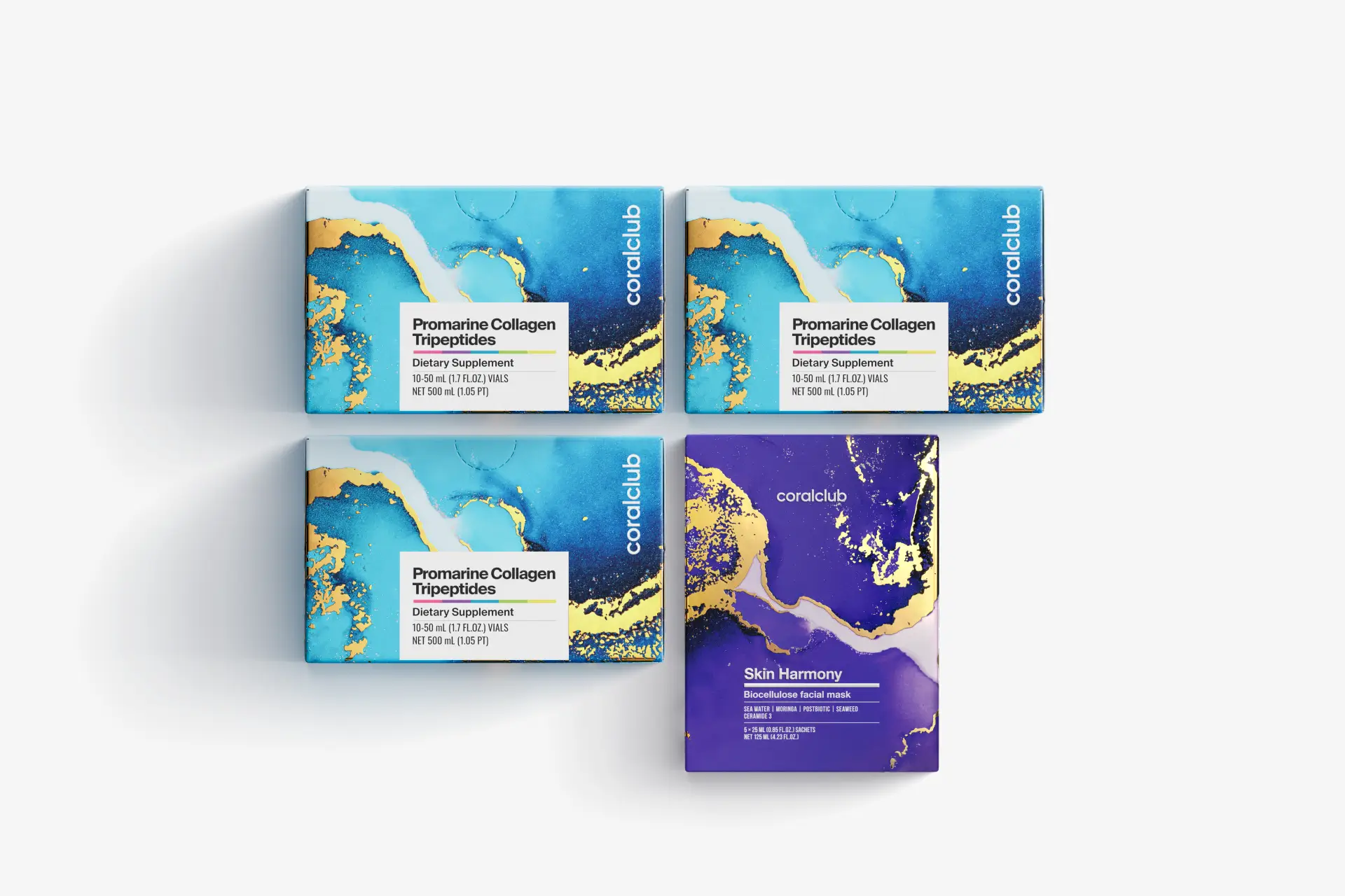 Sada Promarine Collagen Tripeptides (3 balenia po 10 ks) + Skin Harmony Biocellulose Facial Mask (5 ks)